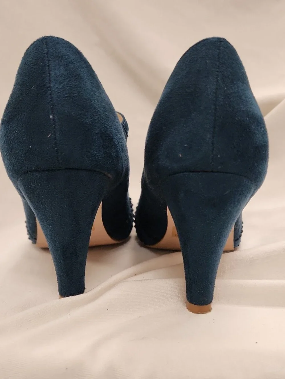 🦋 Navy Suede Mary Jane Heels With Bow Accent Sz 7